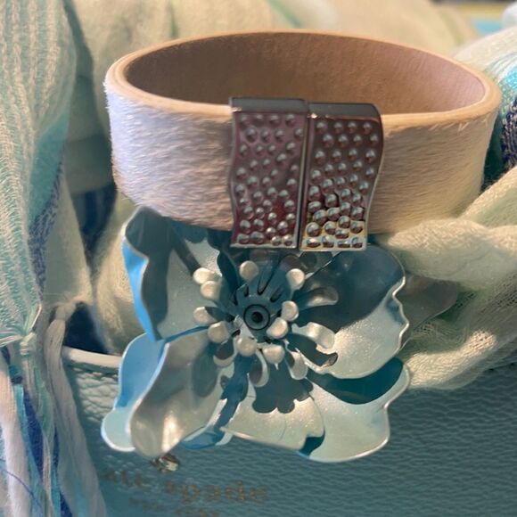 Haley White & Silver Magnetic Clasp Rustic Cuff - Picture 1 of 11